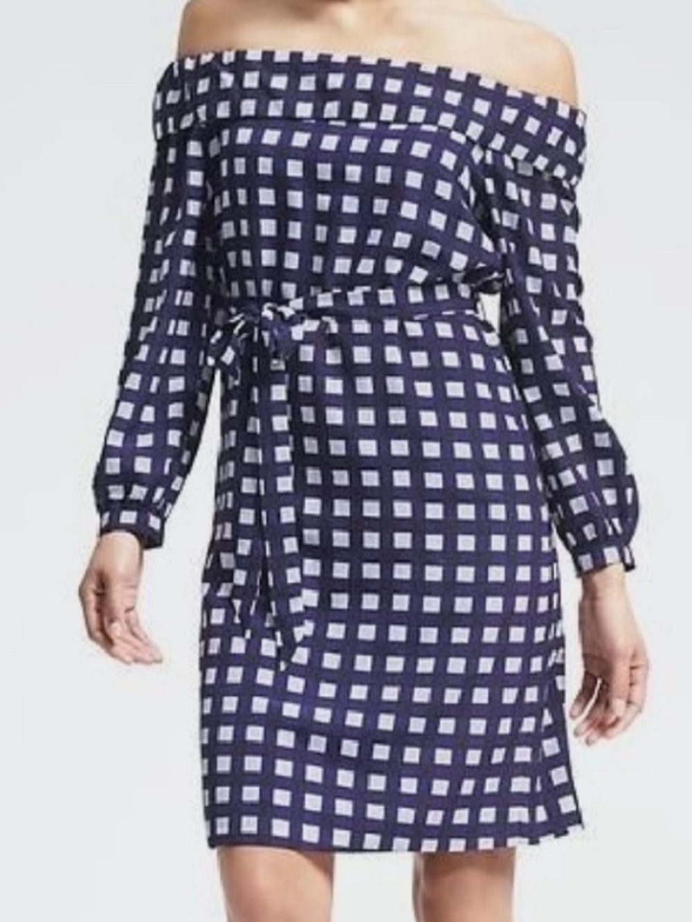 Banana republic blue white off shoulder long sleeve square dress size XS